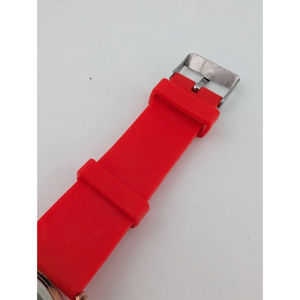 Geneva Watch Women 38mm Rose Gold‎ Case Red Silicone Band- New Battery
